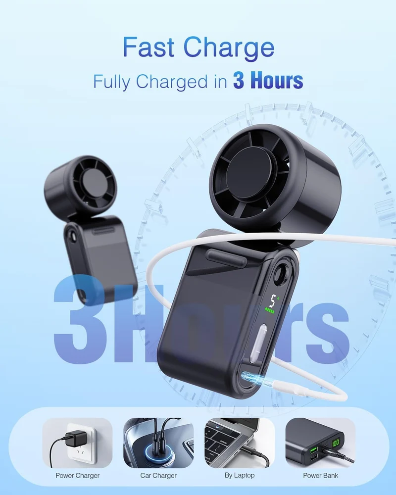 Mini Portable Handheld Turbo Fan 5-Speed Rechargeable - Black
