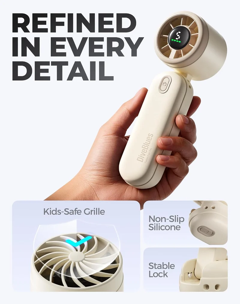Mini Handheld Turbo Fan 4000mAh 3-in-1 Portable - Cream