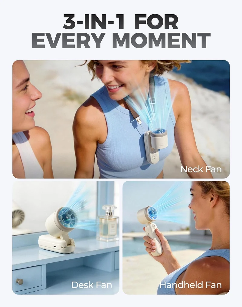 Mini Handheld Turbo Fan 4000mAh 3-in-1 Portable - Cream