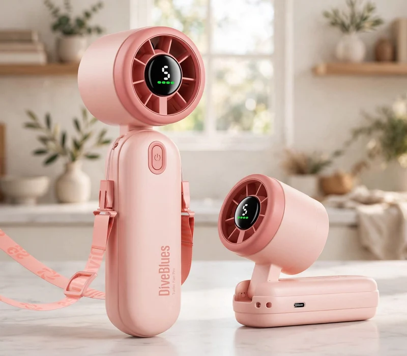 Mini Handheld Turbo Fan 4000mAh 3-in-1 Portable - Pink