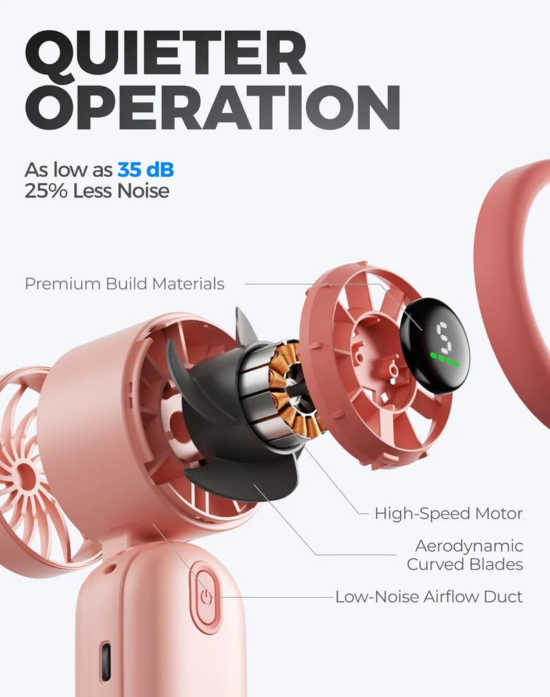 Mini Handheld Turbo Fan 4000mAh 3-in-1 Portable - Pink