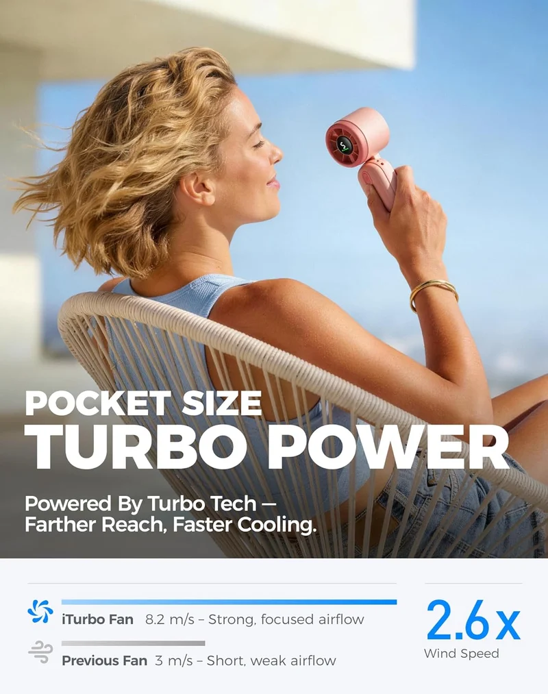 Mini Handheld Turbo Fan 4000mAh 3-in-1 Portable - Pink