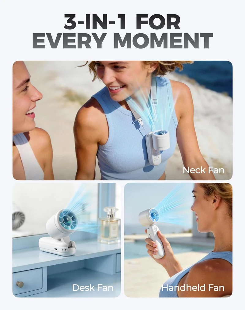 Mini Handheld Turbo Fan 4000mAh 3-in-1 Portable - White