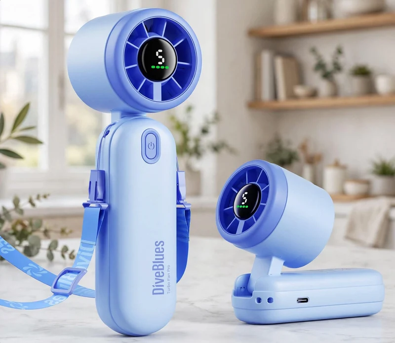 Mini Handheld Turbo Fan 4000mAh 3-in-1 Portable - Blue