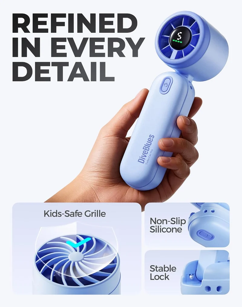 Mini Handheld Turbo Fan 4000mAh 3-in-1 Portable - Blue