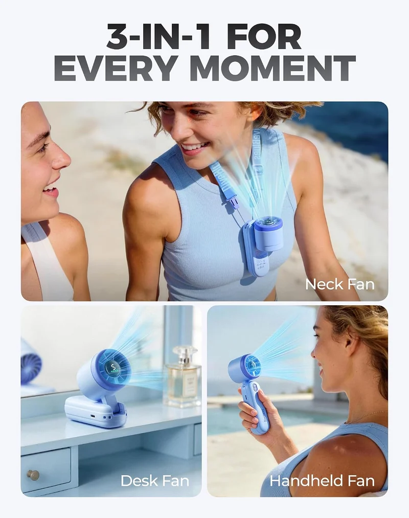 Mini Handheld Turbo Fan 4000mAh 3-in-1 Portable - Blue