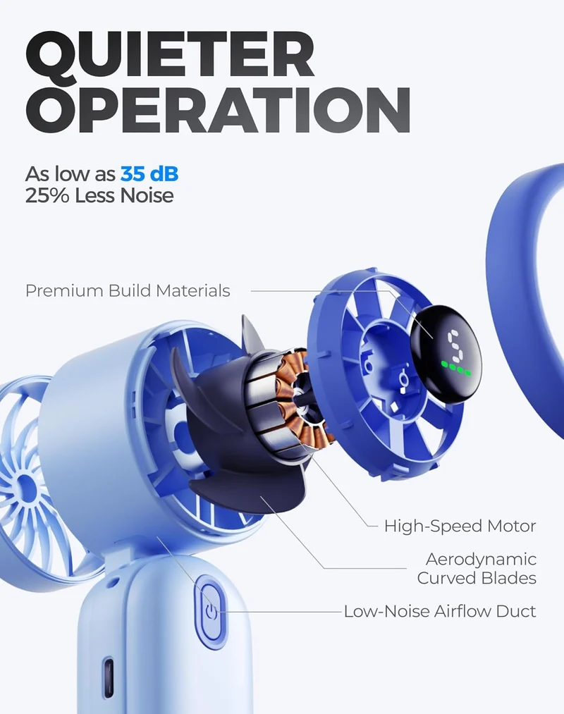 Mini Handheld Turbo Fan 4000mAh 3-in-1 Portable - Blue