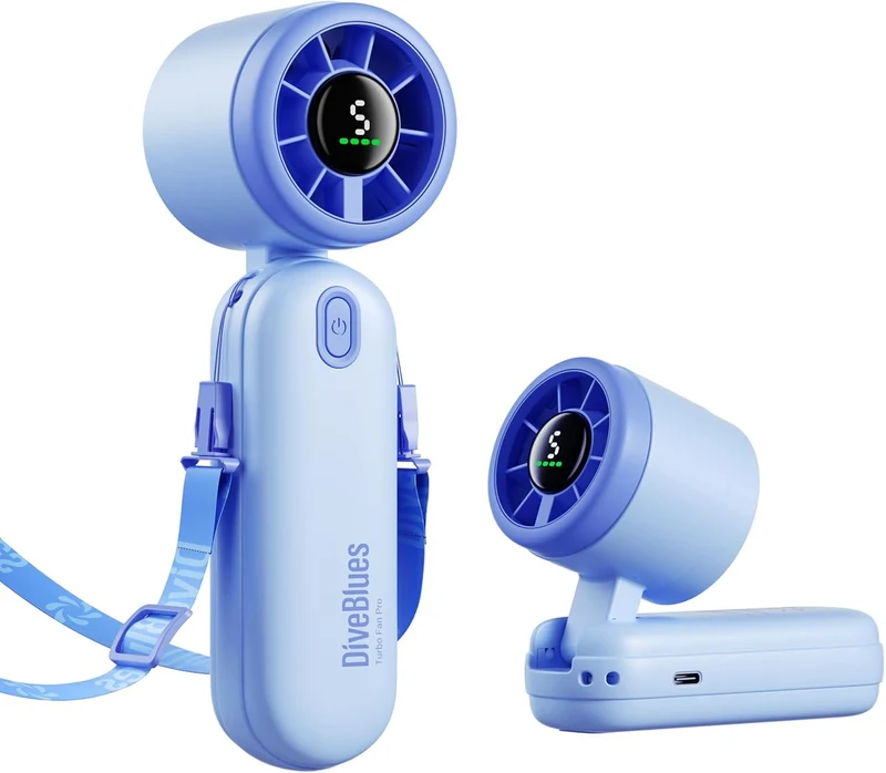 Mini Handheld Turbo Fan 4000mAh 3-in-1 Portable - Blue