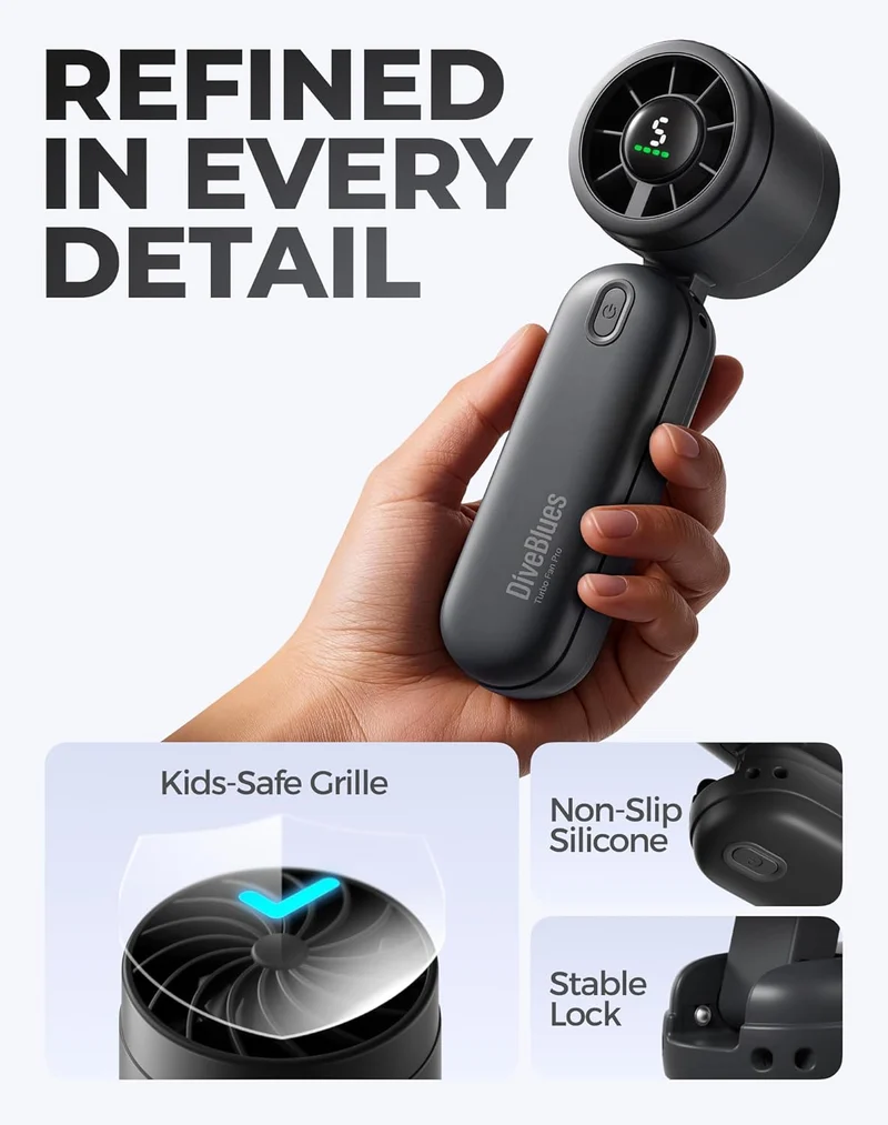 Mini Handheld Turbo Fan 4000mAh 3-in-1 Portable - Black