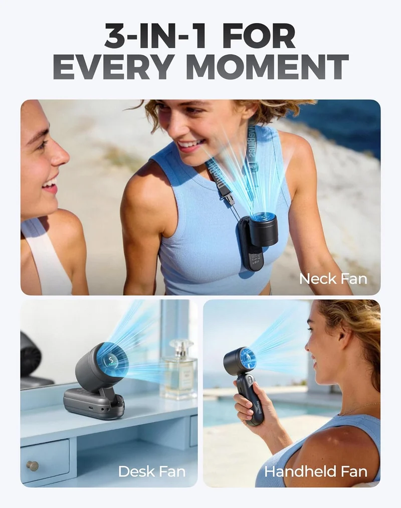 Mini Handheld Turbo Fan 4000mAh 3-in-1 Portable - Black