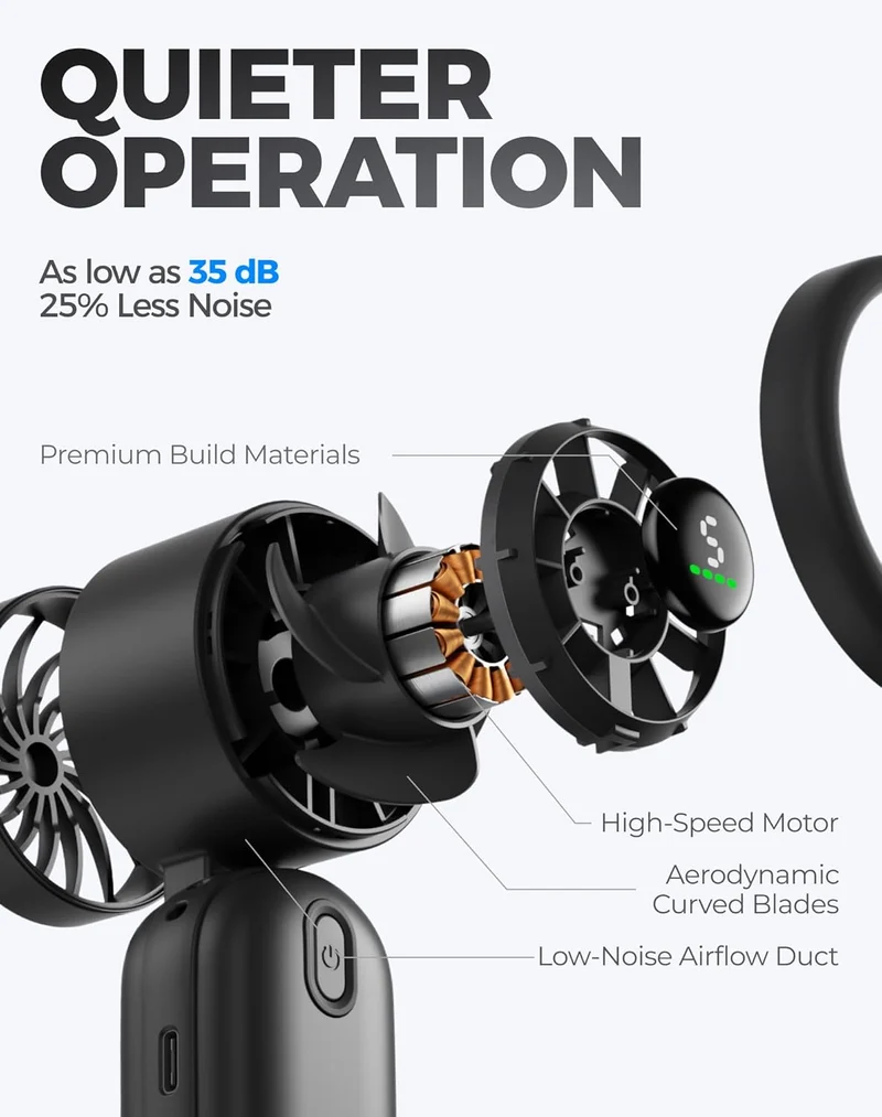 Mini Handheld Turbo Fan 4000mAh 3-in-1 Portable - Black