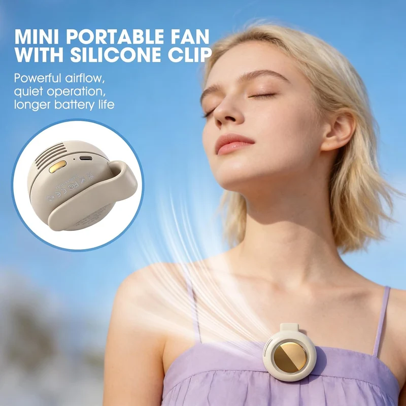Portable Clip-On Bladeless Fan 360° Rotatable Rechargeable - White