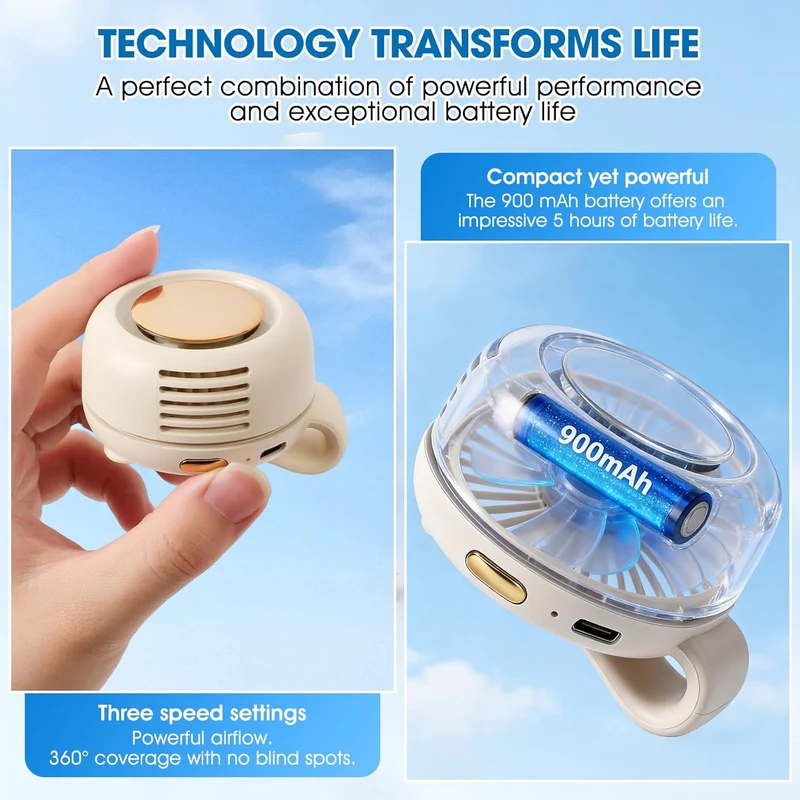 Portable Clip-On Bladeless Fan 360° Rotatable Rechargeable - White