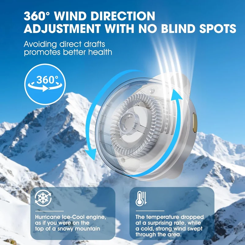 Portable Clip-On Bladeless Fan 360° Rotatable Rechargeable - White