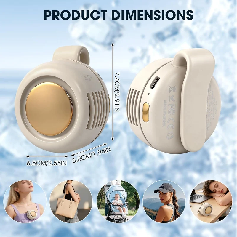 Portable Clip-On Bladeless Fan 360° Rotatable Rechargeable - White