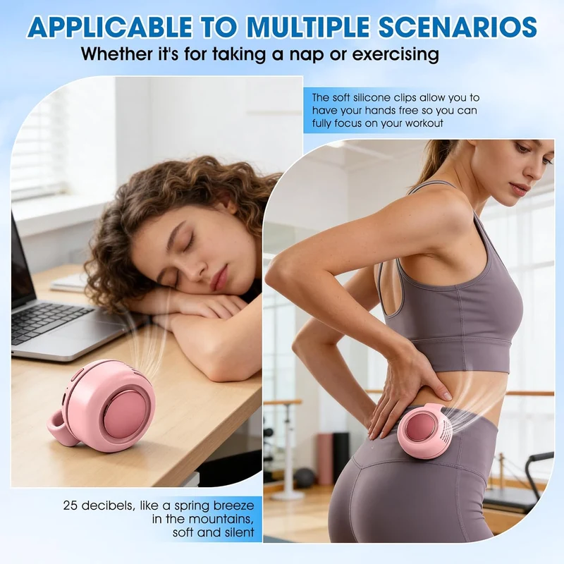 Portable Clip-On Bladeless Fan 360° Rotatable Rechargeable - Pink