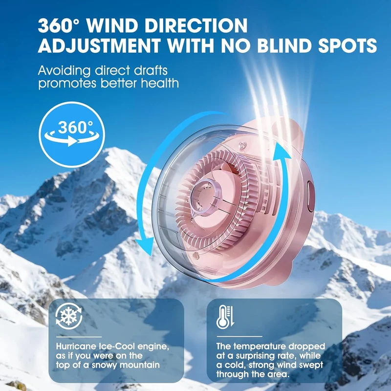 Portable Clip-On Bladeless Fan 360° Rotatable Rechargeable - Pink
