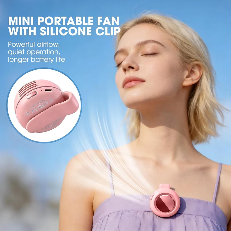 Portable Clip-On Bladeless Fan 360° Rotatable Rechargeable - Pink