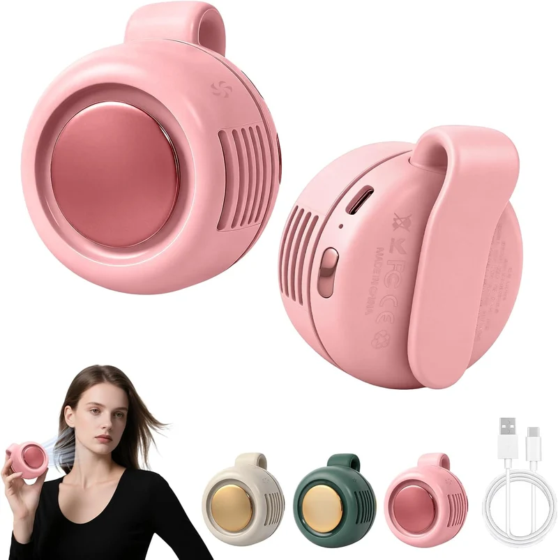 Portable Clip-On Bladeless Fan 360° Rotatable Rechargeable - Pink
