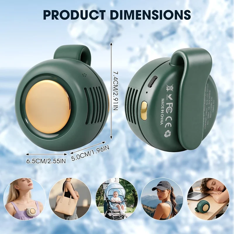 Portable Clip-On Bladeless Fan 360° Rotatable Rechargeable - Green