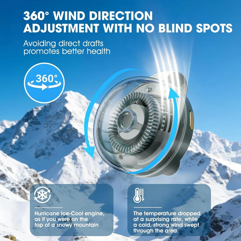 Portable Clip-On Bladeless Fan 360° Rotatable Rechargeable - Green