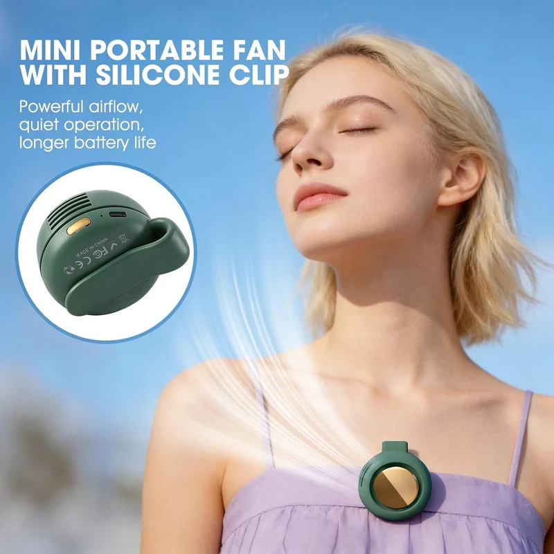 Portable Clip-On Bladeless Fan 360° Rotatable Rechargeable - Green