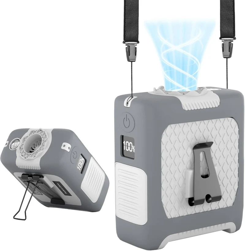 10000mAh Portable Waist Fan with Flashlight - 5 Speed - White