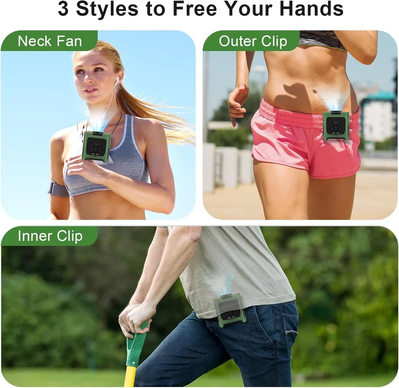 10000mAh Portable Waist Fan with Flashlight - 5 Speed - Dark Green