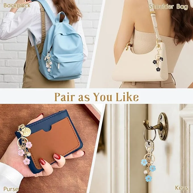Charm Flower Pearl Bag Accessories Keychains Pink White Black Blue Red - (5pcs)