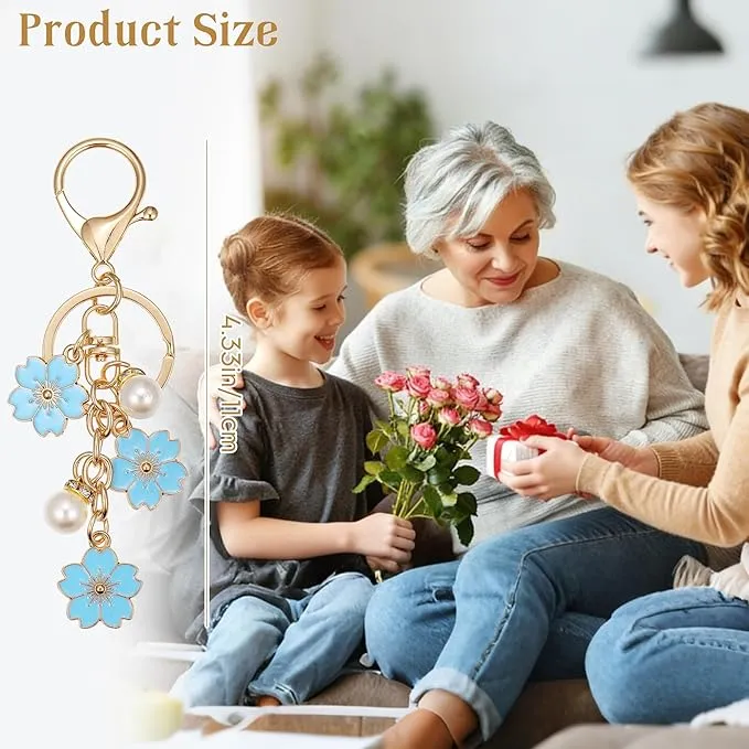Charm Flower Pearl Bag Accessories Keychains Pink White Black Blue Red - (5pcs)