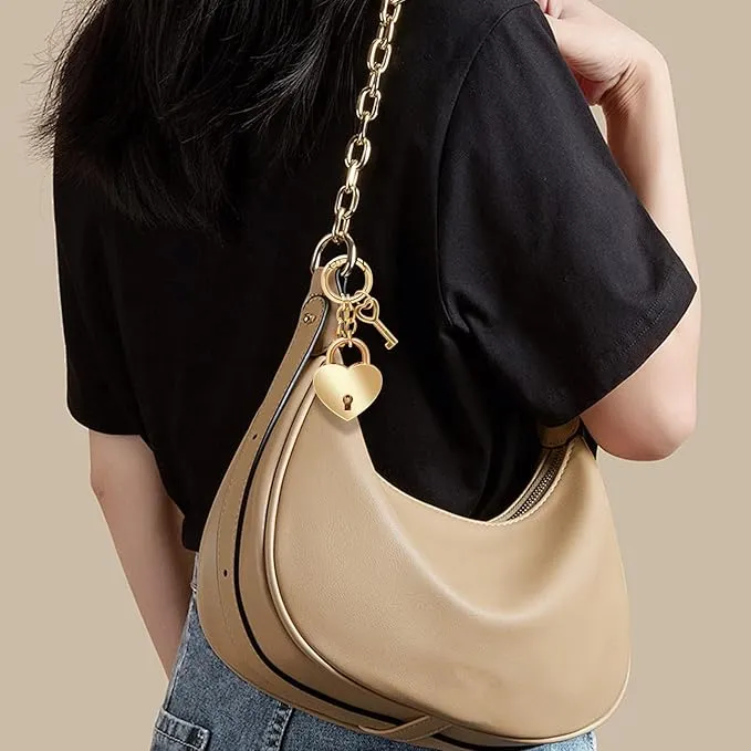 Heart-Shaped Chain Pendant Bag Charm - (Gold)