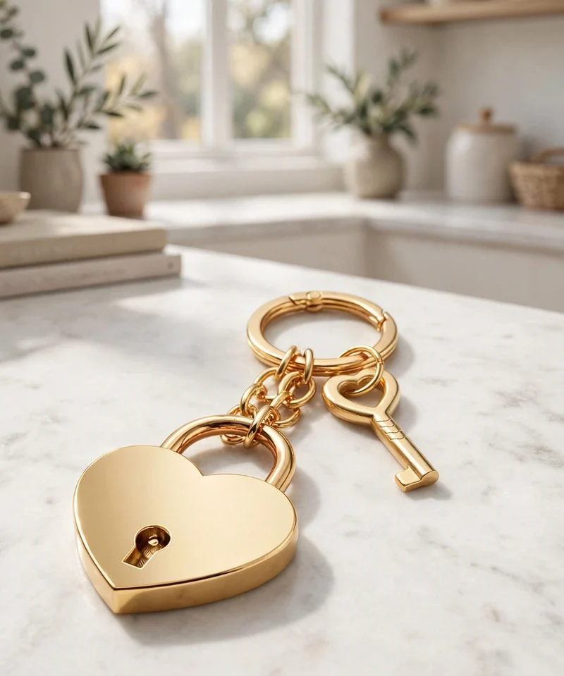 Heart-Shaped Chain Pendant Bag Charm - (Gold)