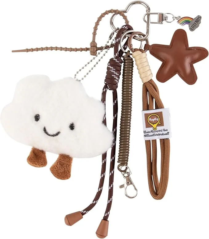 Smiley Cloud Bag Charm Keychain Pendant for Women Handbags Purse Backpack