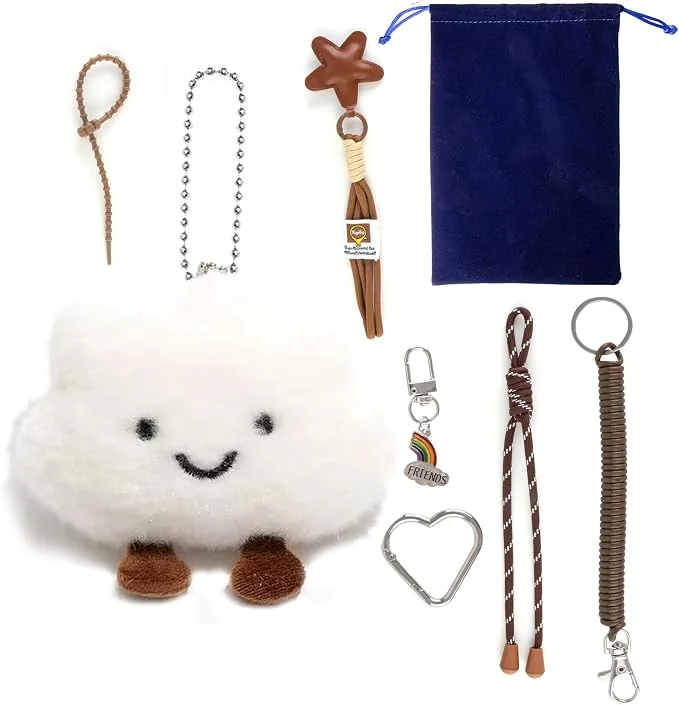 Smiley Cloud Bag Charm Keychain Pendant for Women Handbags Purse Backpack
