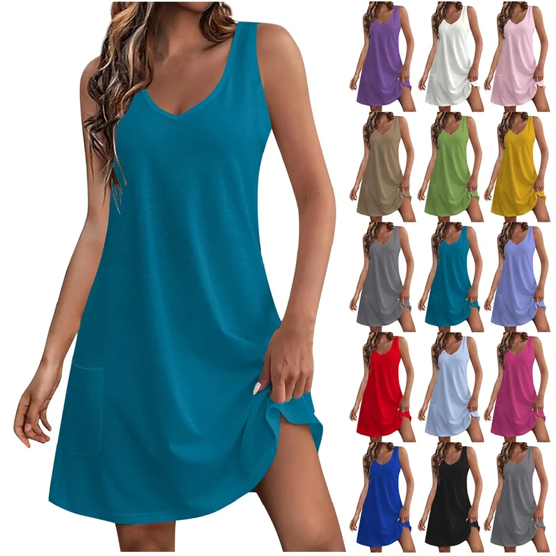 Robe Classique & Intemporelle Sans Manches Couleur Unie