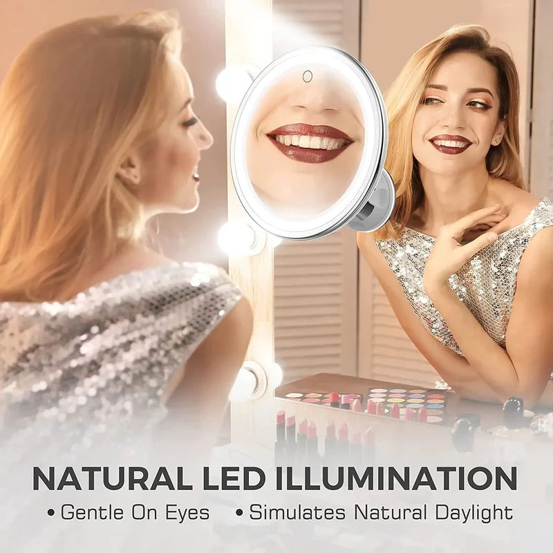 Miroir Grossissant 10x Ajustable à LED