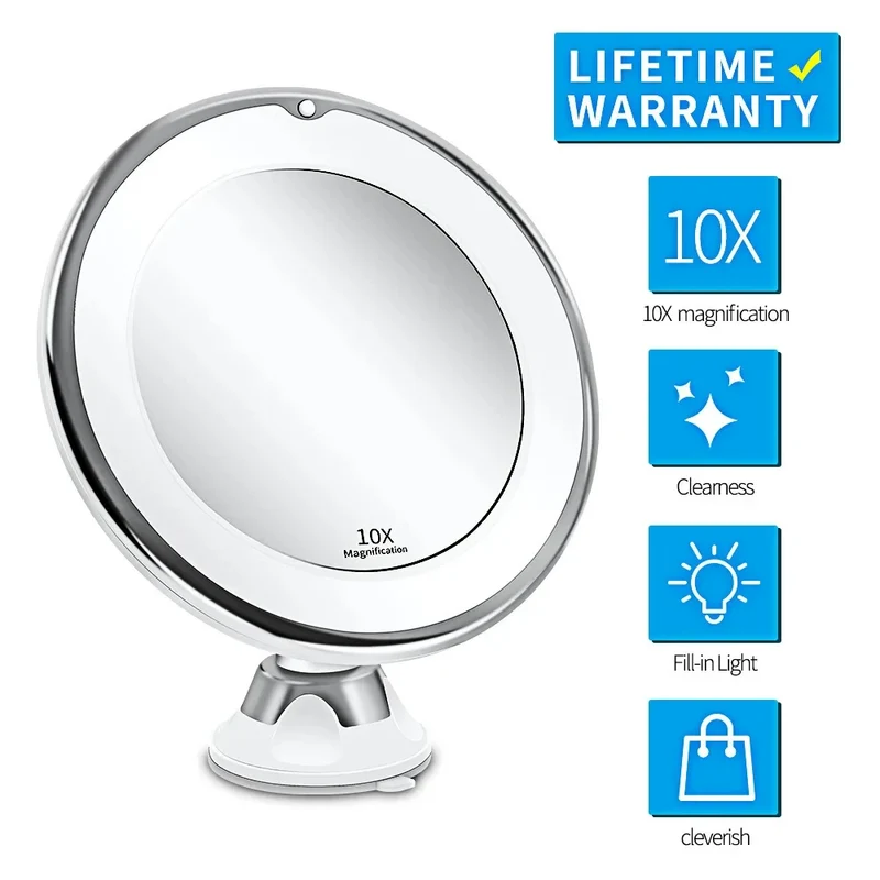 Miroir Grossissant 10x Ajustable à LED