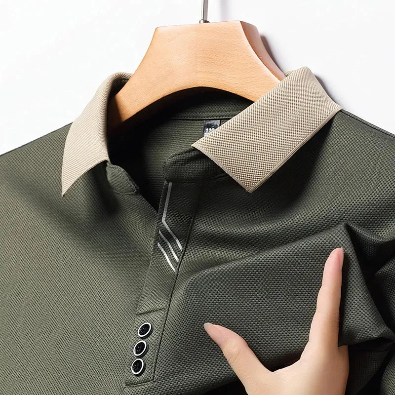 Polo à Manches Longues à Col Beige pour Homme