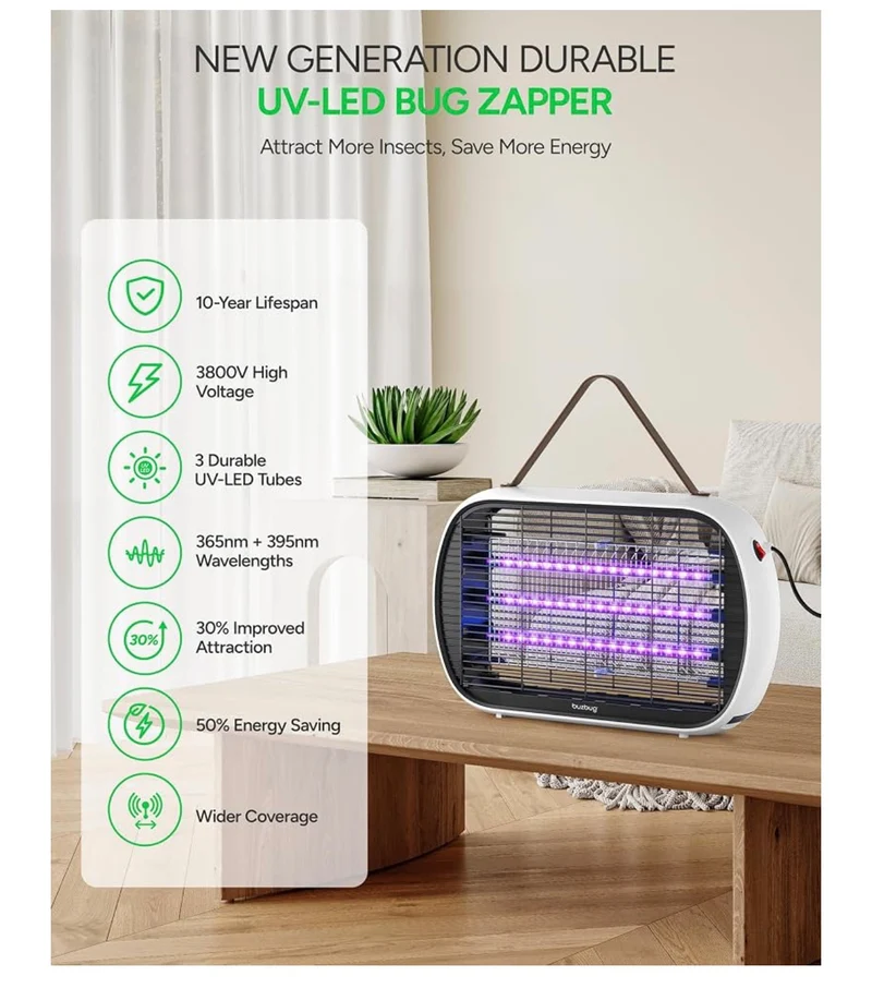 Upgraded LED Bug Zapper Indoor, LED Bulbs Up to 50,000 Hours, 3800V Powerful Electric Mosquito Zapper, Fly Trap Mosquito Trap, Fly Killer Fly Zapper - (White)