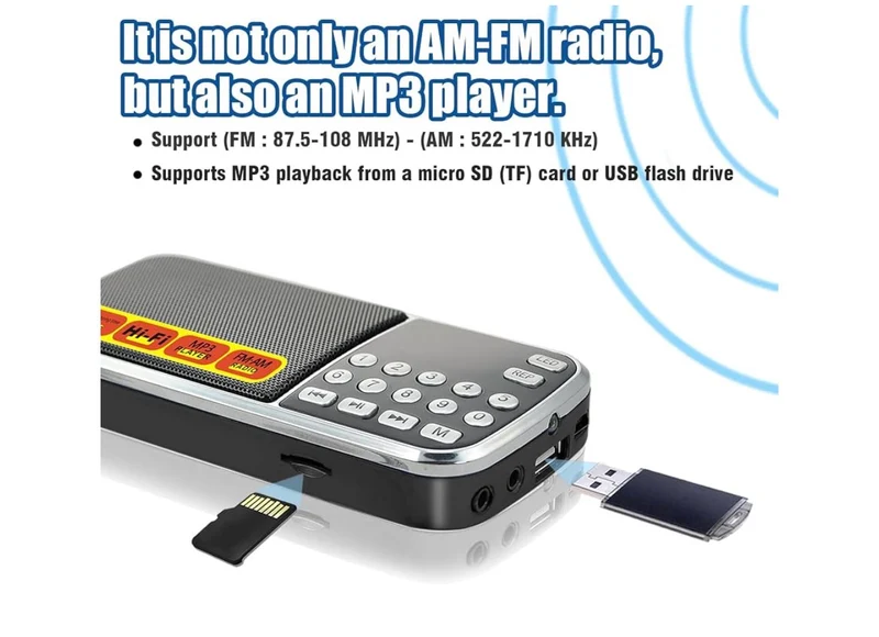 Small Radios Portable AM FM,Large Capacity Rechargeable Capacity Battery Powered Radio,TF Card Micro SD Card USB Slot MP3 Playback,Digital Buttons,Excellent Reception and Sound Quality