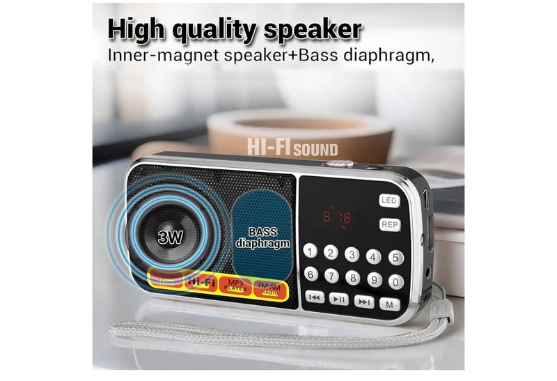 Small Radios Portable AM FM,Large Capacity Rechargeable Capacity Battery Powered Radio,TF Card Micro SD Card USB Slot MP3 Playback,Digital Buttons,Excellent Reception and Sound Quality
