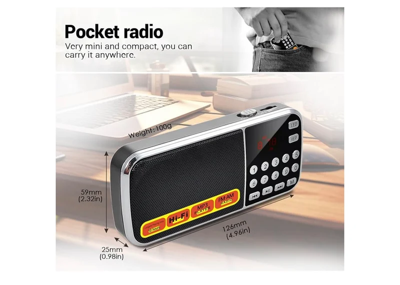 Small Radios Portable AM FM,Large Capacity Rechargeable Capacity Battery Powered Radio,TF Card Micro SD Card USB Slot MP3 Playback,Digital Buttons,Excellent Reception and Sound Quality