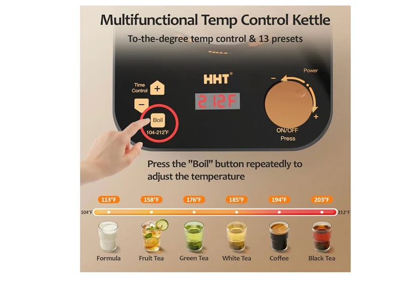 Electric Glass Tea Maker with Infuser, ±1℉ Precise Temperature Control,BPA-Free,Auto Shut-Off,Brewing Program,Keep Warm - (Black)