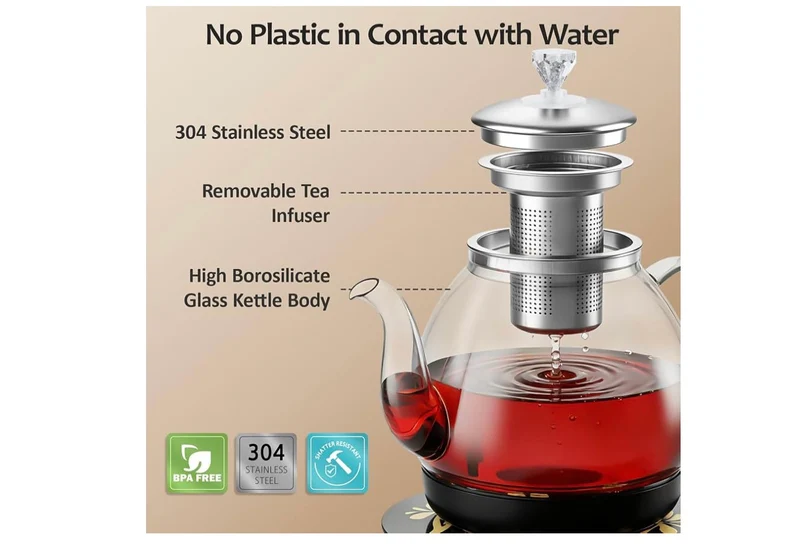 Electric Glass Tea Maker with Infuser, ±1℉ Precise Temperature Control,BPA-Free,Auto Shut-Off,Brewing Program,Keep Warm - (Black)