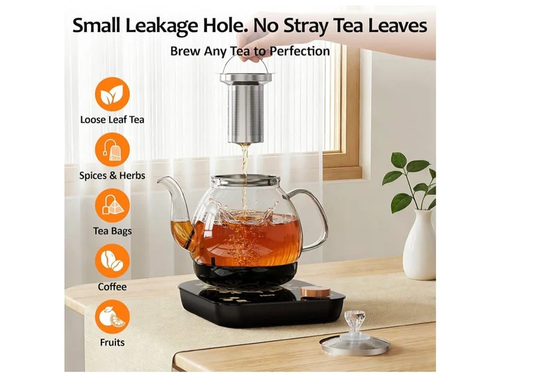 Electric Glass Tea Maker with Infuser, ±1℉ Precise Temperature Control,BPA-Free,Auto Shut-Off,Brewing Program,Keep Warm - (Black)