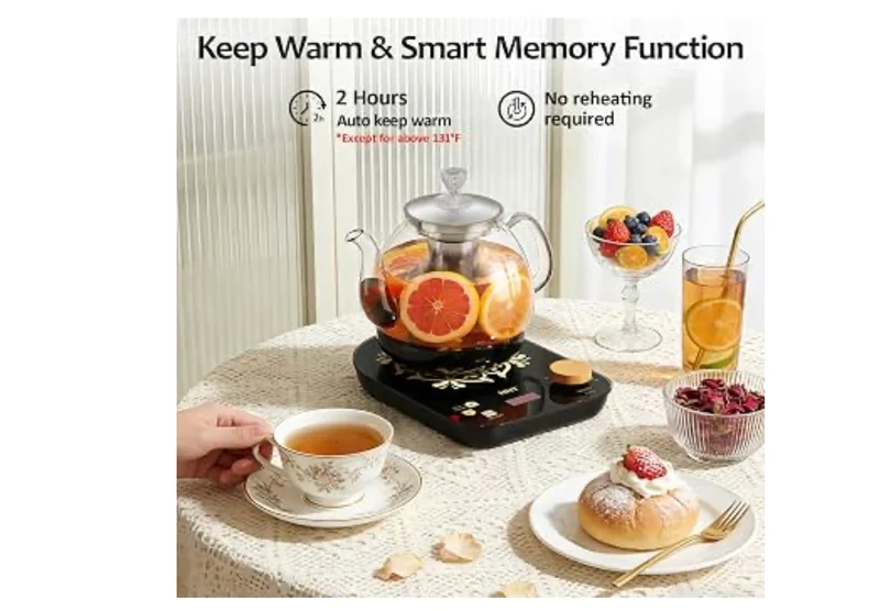 Electric Glass Tea Maker with Infuser, ±1℉ Precise Temperature Control,BPA-Free,Auto Shut-Off,Brewing Program,Keep Warm - (Black)