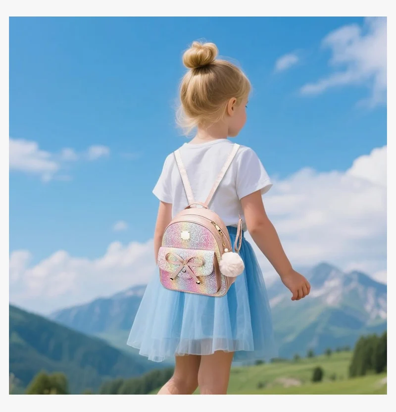 iGirls Bowknot 3-Pieces Fashion Leather Backpack Backpack Purse for Women Rucksack for Ladies Shoulder Bag - ( Glitter Purple )