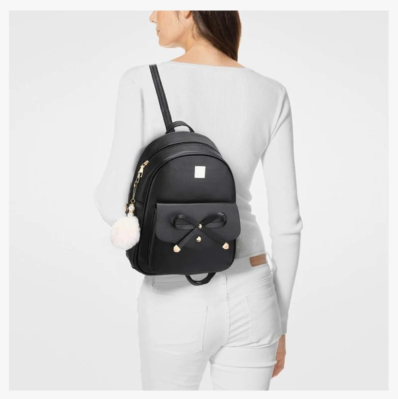 iGirls Bowknot 3-Pieces Fashion Leather Backpack Backpack Purse for Women Rucksack for Ladies Shoulder Bag - (D. Apricot)