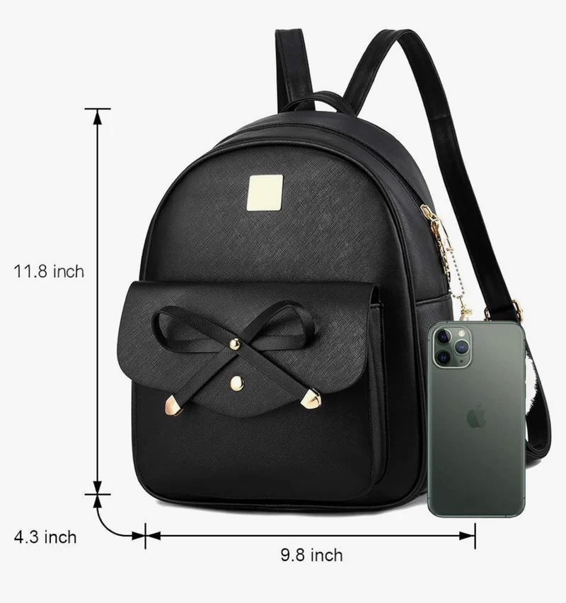iGirls Bowknot 3-Pieces Fashion Leather Backpack Backpack Purse for Women Rucksack for Ladies Shoulder Bag - (Black)