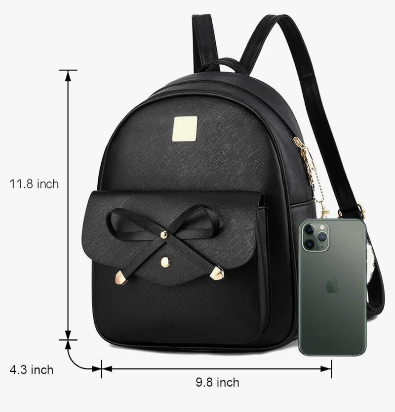 iGirls Bowknot 3-Pieces Fashion Leather Backpack Backpack Purse for Women Rucksack for Ladies Shoulder Bag - (Beige)
